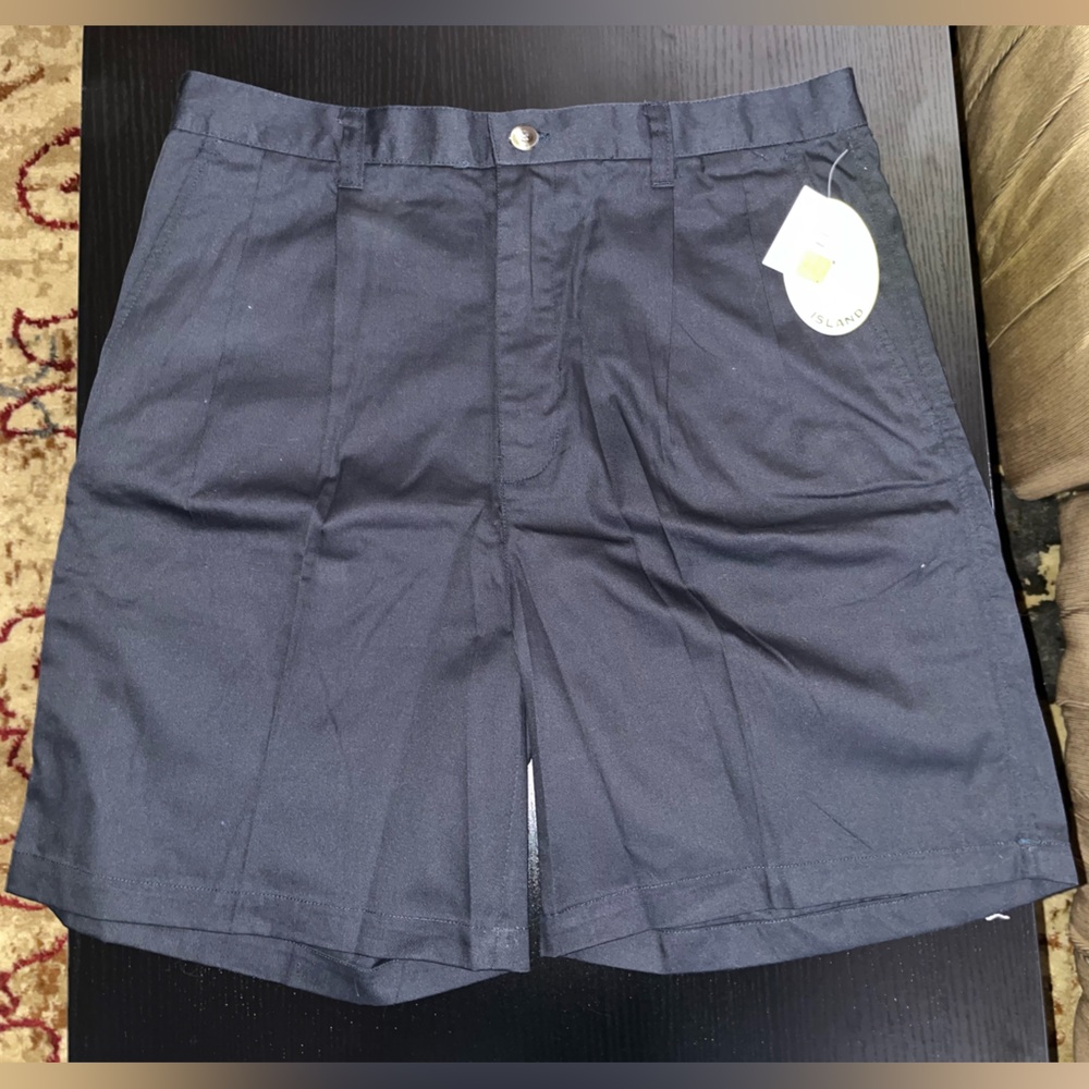 Navy Blue Mens Pleated Shorts